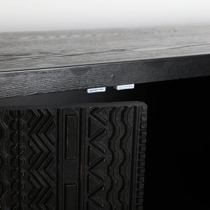 Admire Solid Mango wood Sideboard with 4 Door in Dark Finish with Metal Base