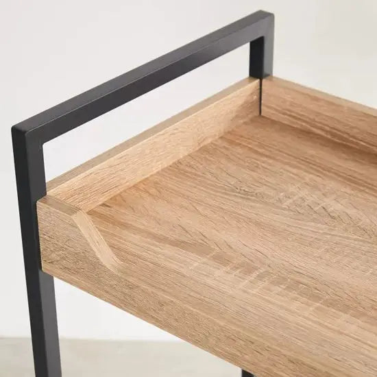 Grizzo Serving Trolley Bar Cabinet with Wood Shelves & Gold Metal Frame