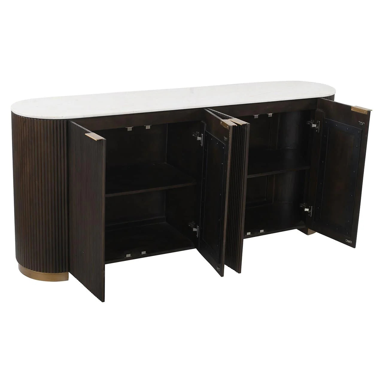 Modern Ribbed  Acacia Wood Sideboard with 2 Door & 3 Drawer in Provincial Teak Finish