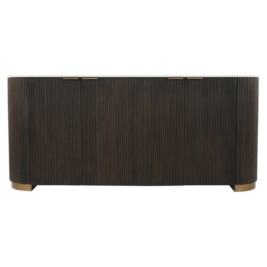 Modern Ribbed  Acacia Wood Sideboard with 2 Door & 3 Drawer in Provincial Teak Finish