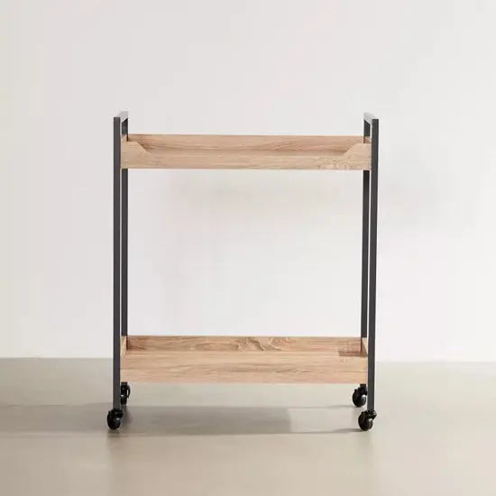 Grizzo Serving Trolley Bar Cabinet with Wood Shelves & Gold Metal Frame