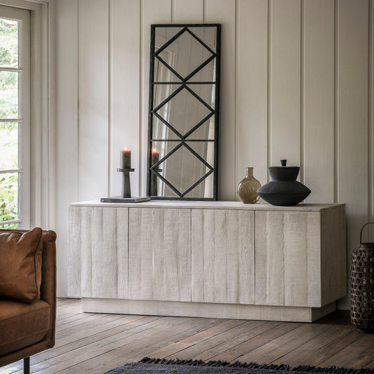 Sjaelland Whitewash Solid Mango Wood Sideboard with 4 Door in White Finish