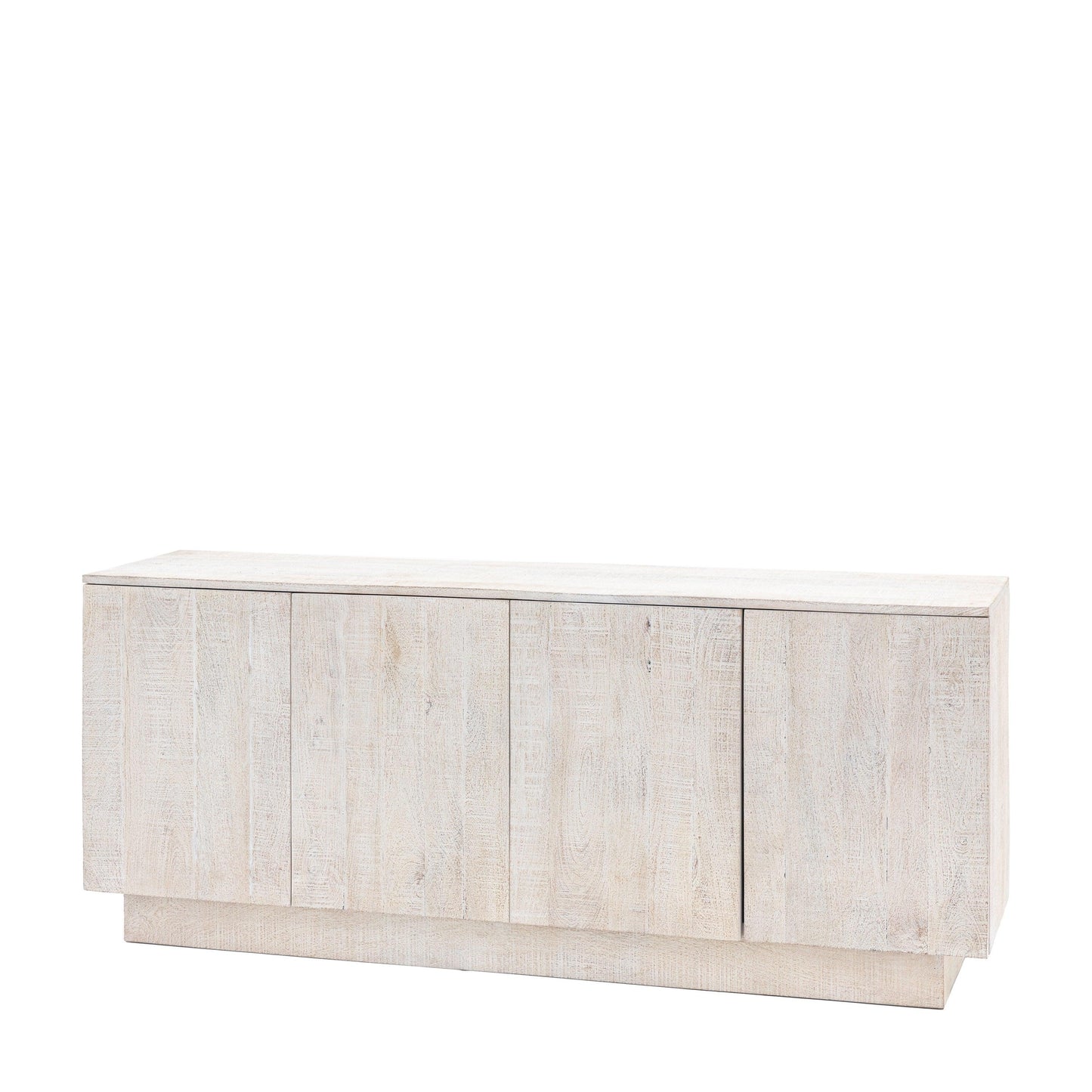 Sjaelland Whitewash Solid Mango Wood Sideboard with 4 Door in White Finish