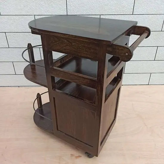 Logan Bar Cabinet Walnut Finish Server Trolley with Drawer & Bottle Rack
