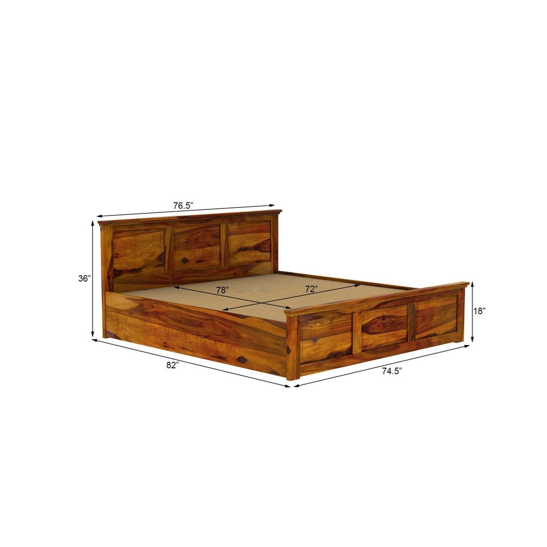 Stainfield Solid Wood Queen Size Box Storage Bed In Honey Oak Finish