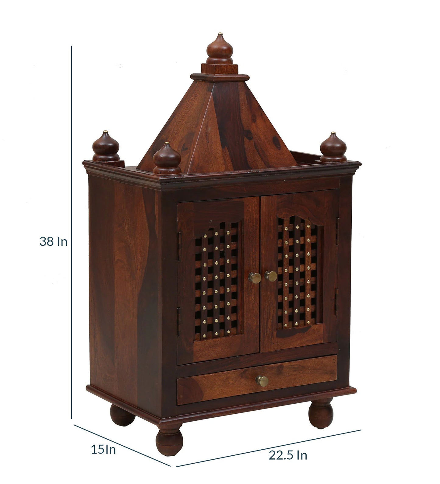 Sheesham Wood Mandir with Door | Floor Rested Home Temple