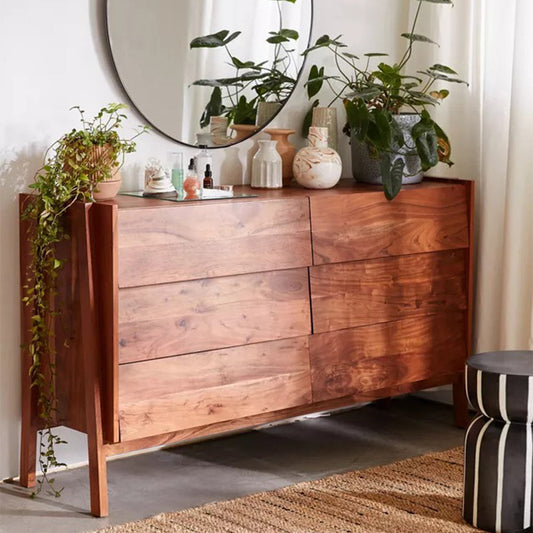 Wallace Wide Contemporary Solid Wood Chest Of 6 Drawers In Matte Finish