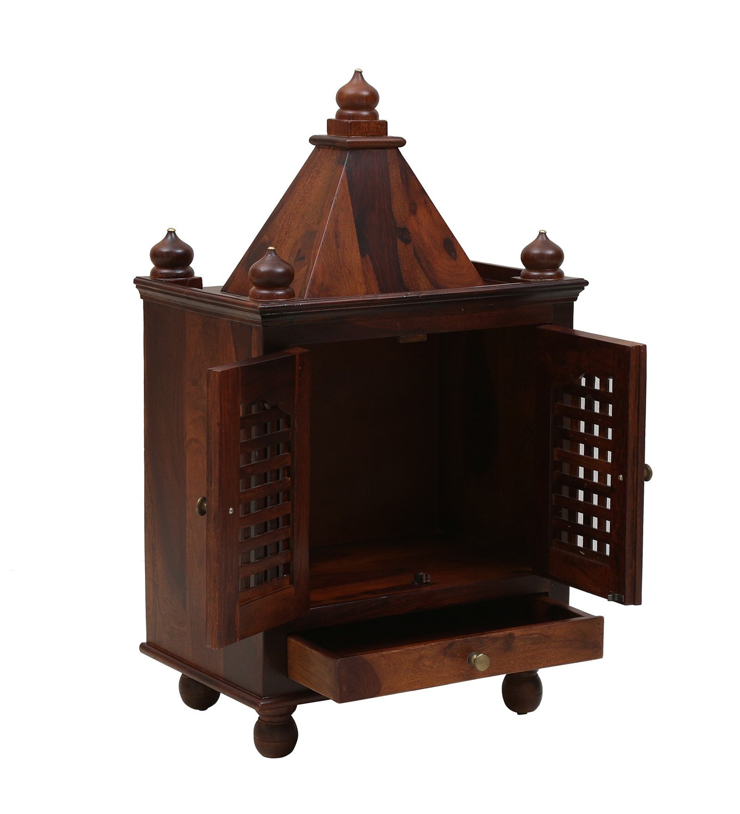 Sheesham Wood Mandir with Door | Floor Rested Home Temple