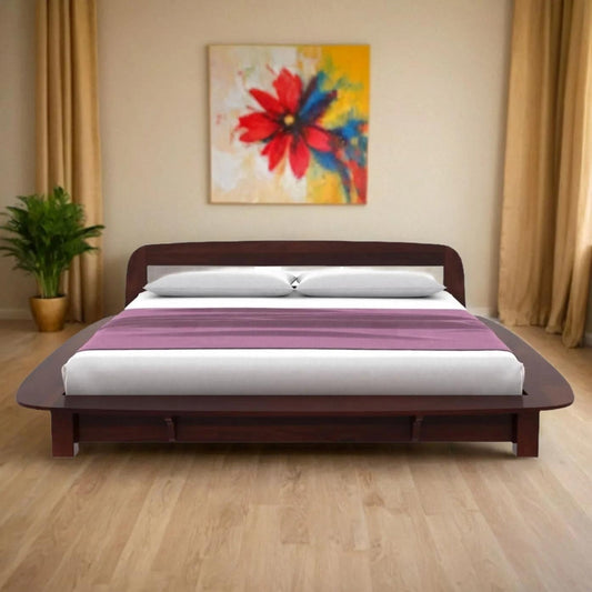 Louis Solid Wood King Size Without Storage Bed In Walnut Finish