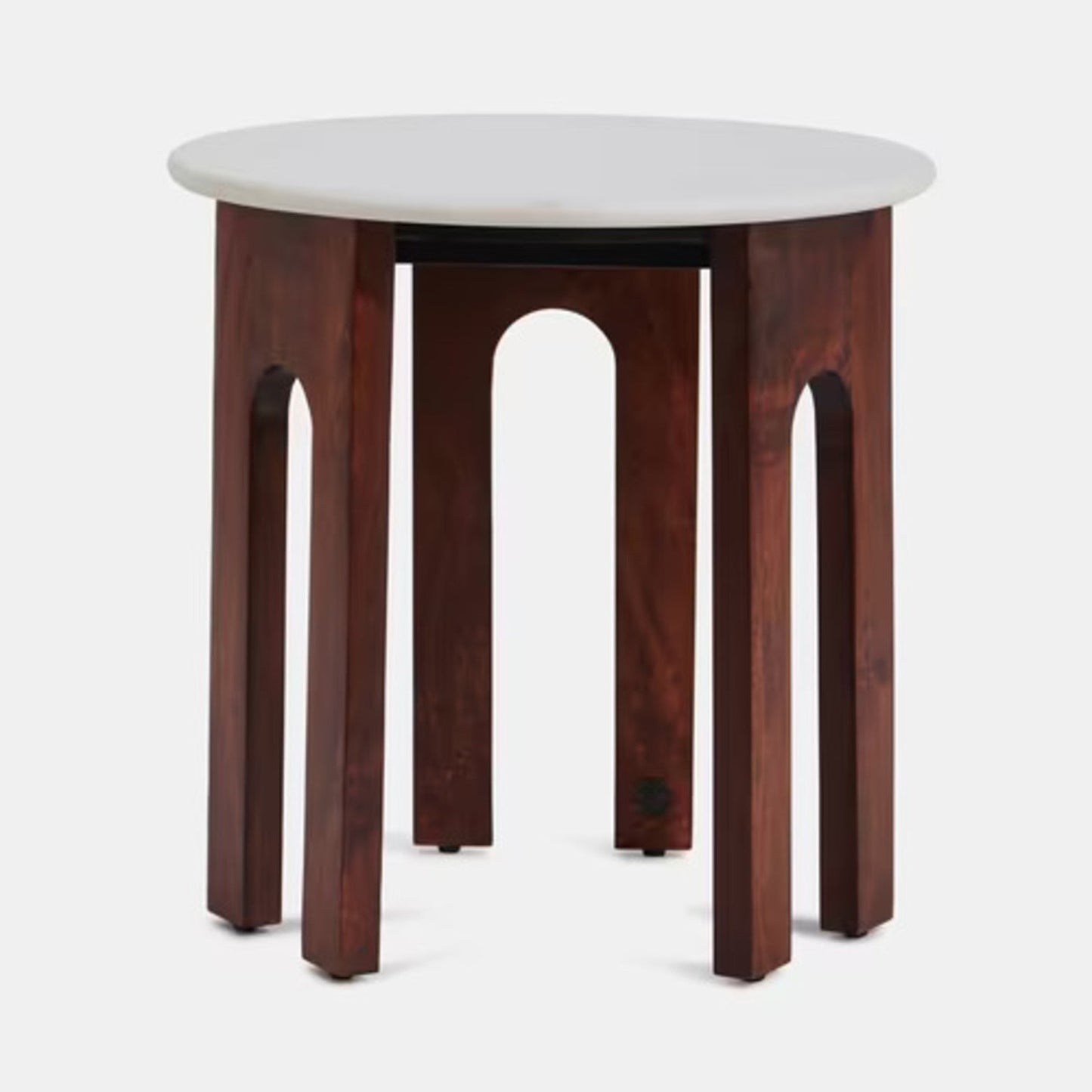 Modern Round Mango Wood Marble Top Side Table