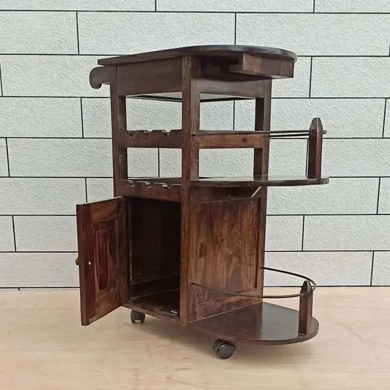 Logan Bar Cabinet Walnut Finish Server Trolley with Drawer & Bottle Rack
