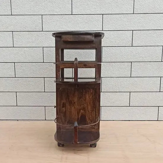 Logan Bar Cabinet Walnut Finish Server Trolley with Drawer & Bottle Rack