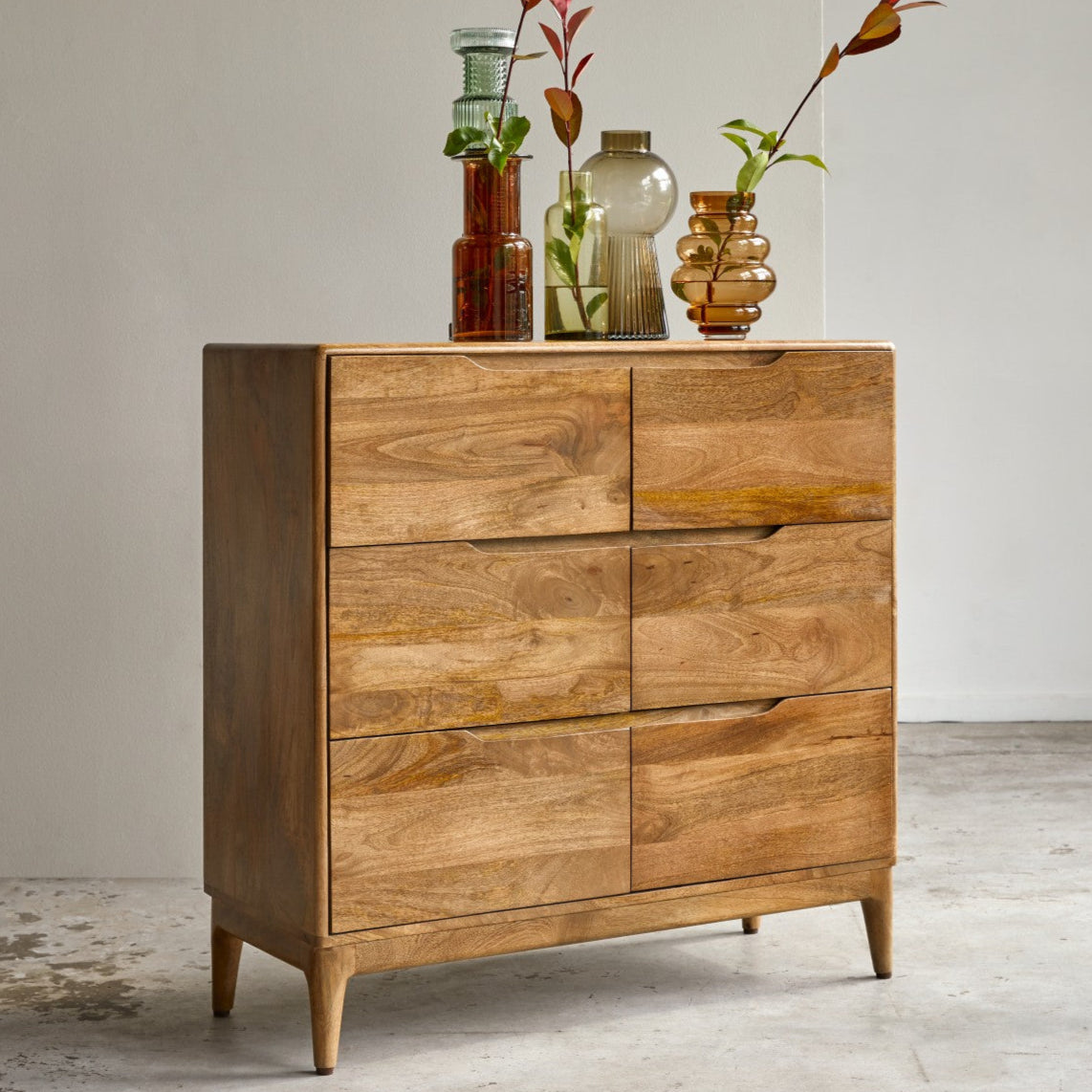 Enkel Solid mango wood Chest of drawer with 6 Drawer in Natural Finish