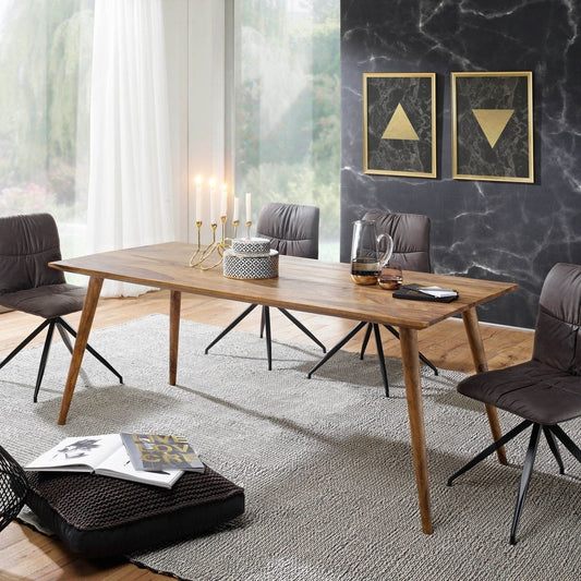 Retro Taper Solid Wood Sheesham Dining Table With Rounded Legs