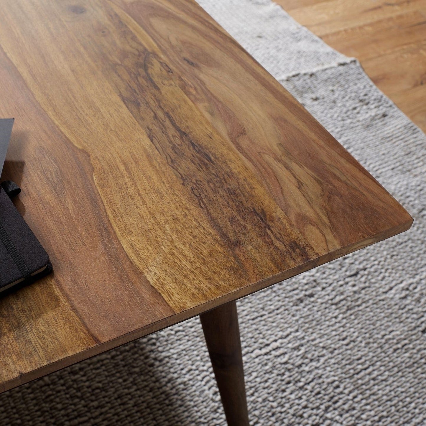 Retro Taper Solid Wood Sheesham Dining Table With Rounded Legs
