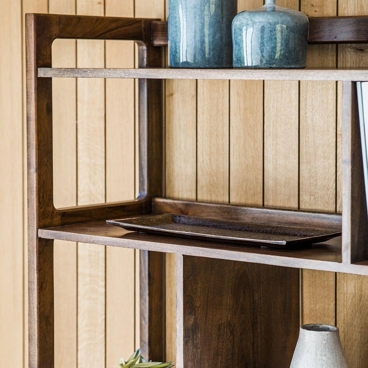 Cher Solid Acacia Wood Open Bookshelf in Provincial Finish