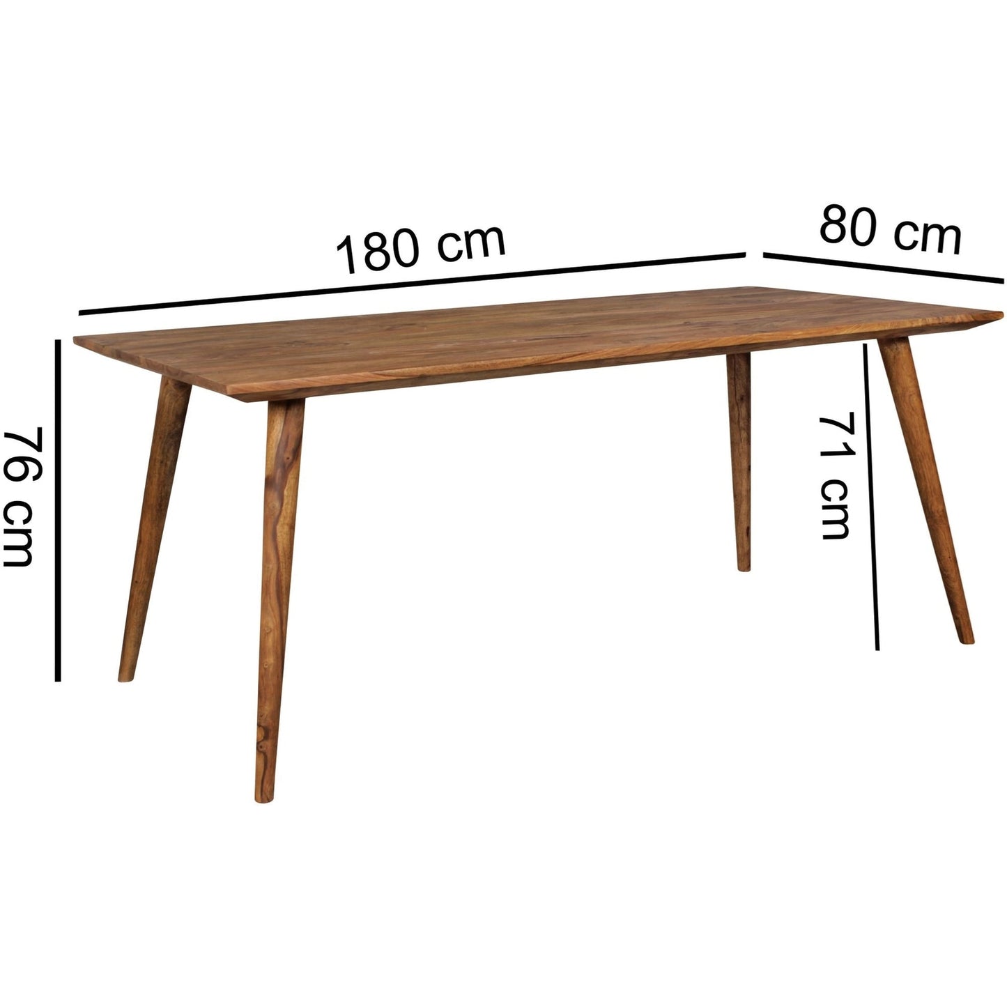 Retro Taper Solid Wood Sheesham Dining Table With Rounded Legs