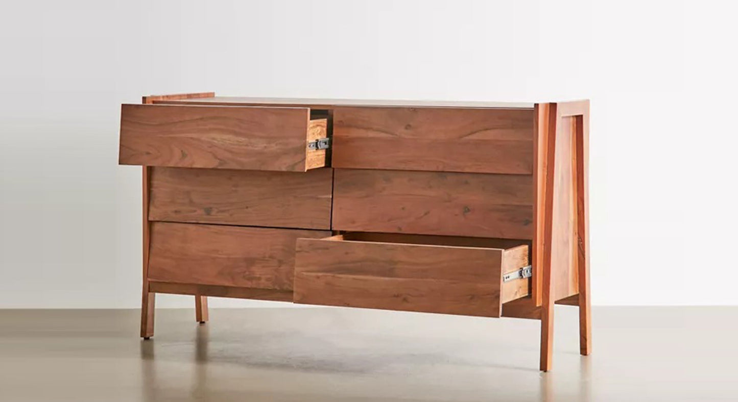 Wallace Wide Contemporary Solid Wood Chest Of 6 Drawers In Matte Finish