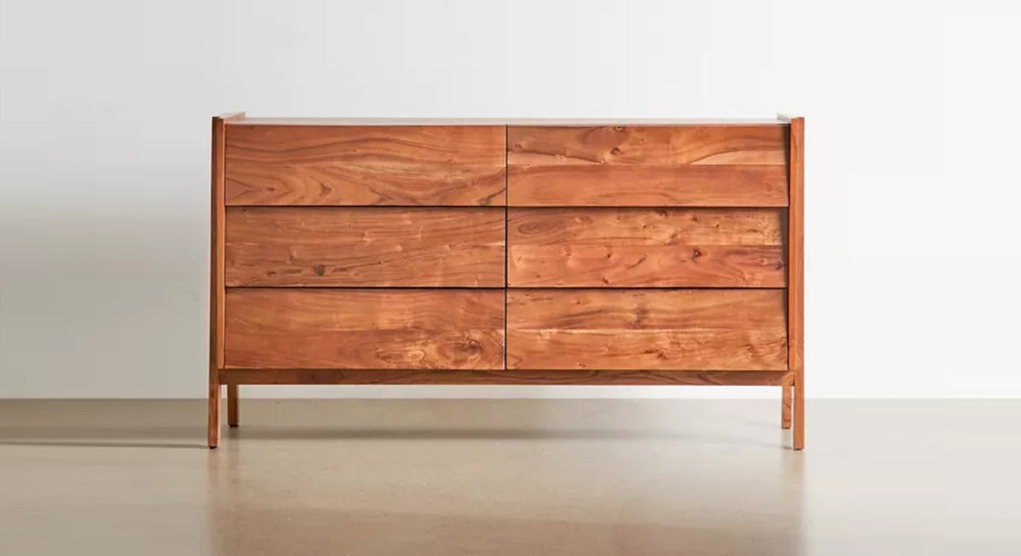Wallace Wide Contemporary Solid Wood Chest Of 6 Drawers In Matte Finish