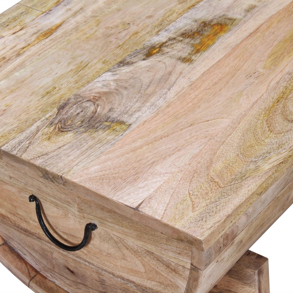 Rustic Mango Wood Barrel Trunk Coffee Table with Storage