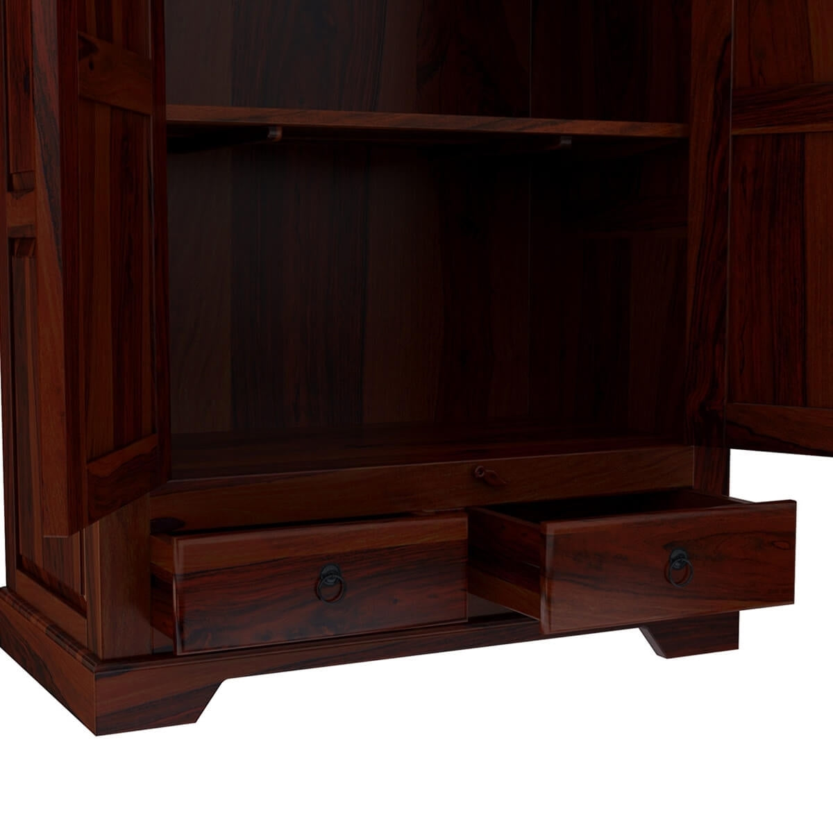 Traditional Solid Wood Wardrobe with Carved Cornice and Storage Drawers | Sheesham/Dark Mahogany Finish Almirah