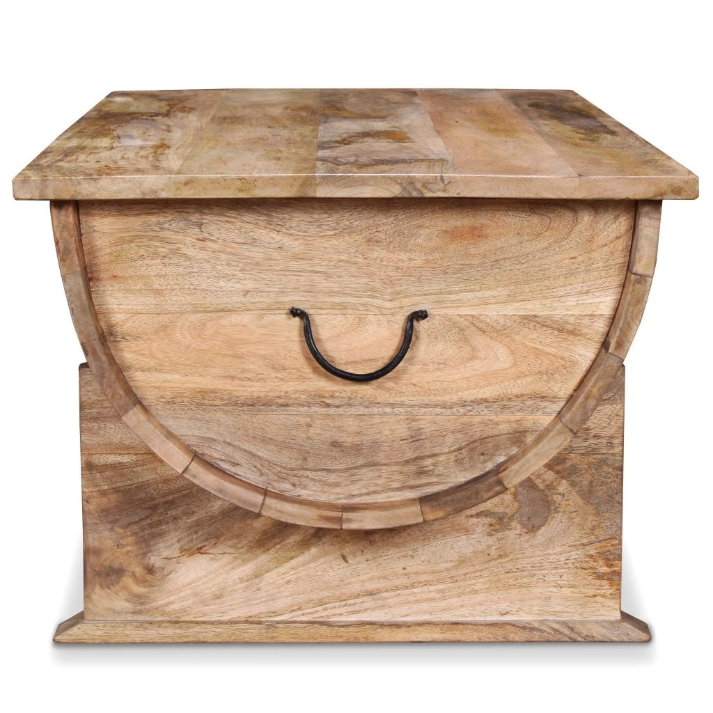 Rustic Mango Wood Barrel Trunk Coffee Table with Storage