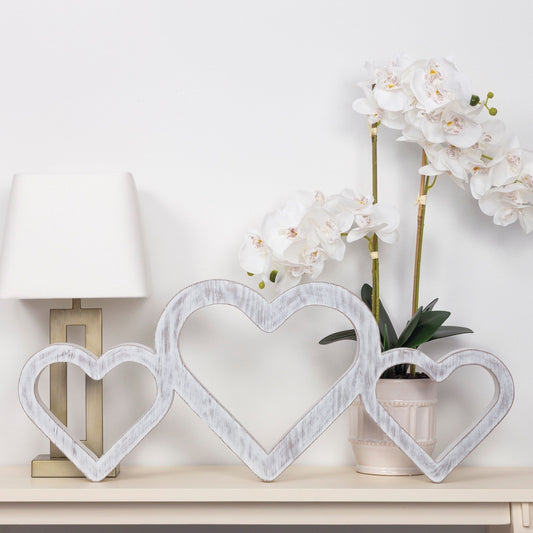 Large Whitewashed Triple Heart Wood| Love Accent for Wall or Shelf