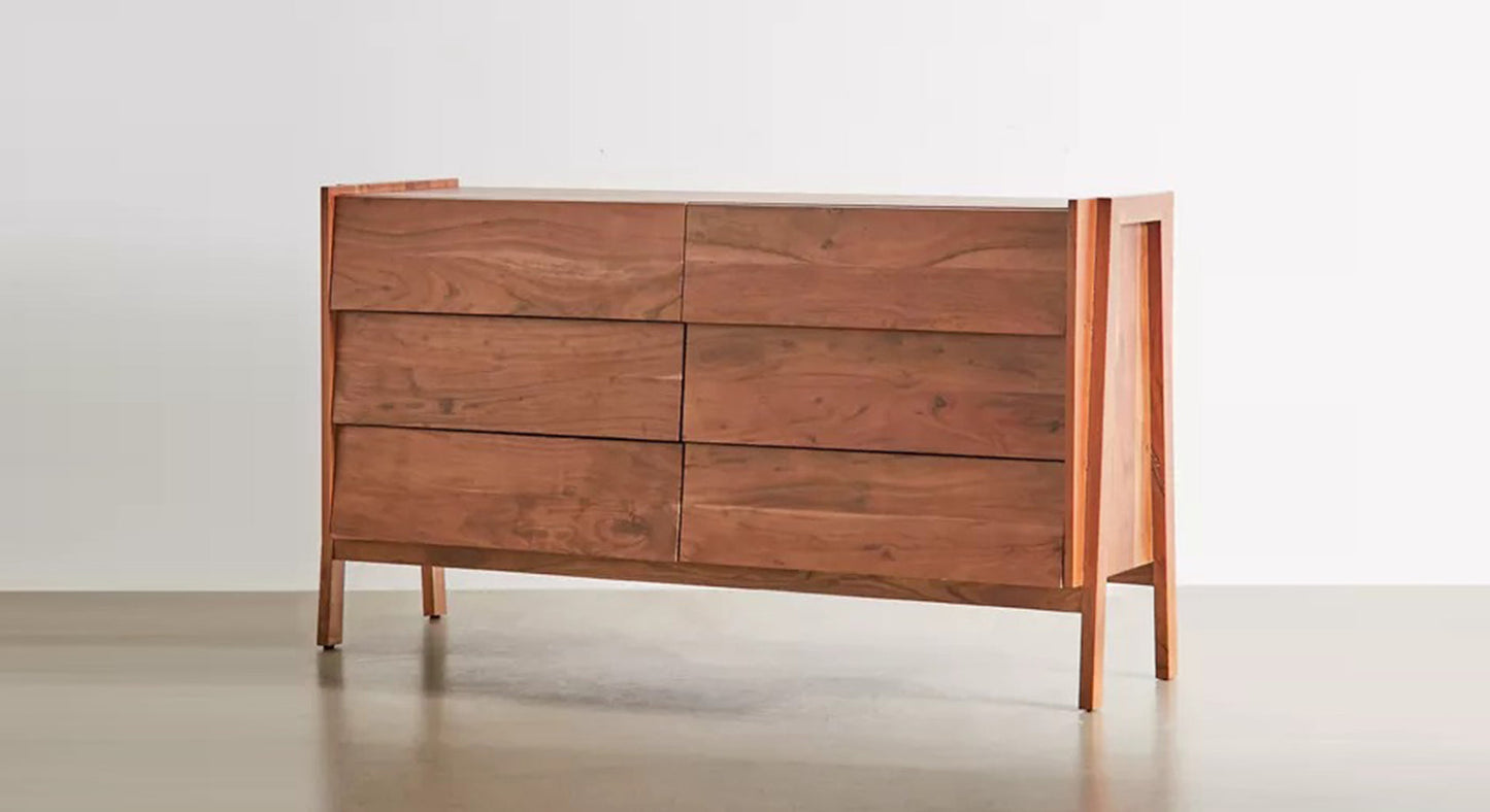 Wallace Wide Contemporary Solid Wood Chest Of 6 Drawers In Matte Finish