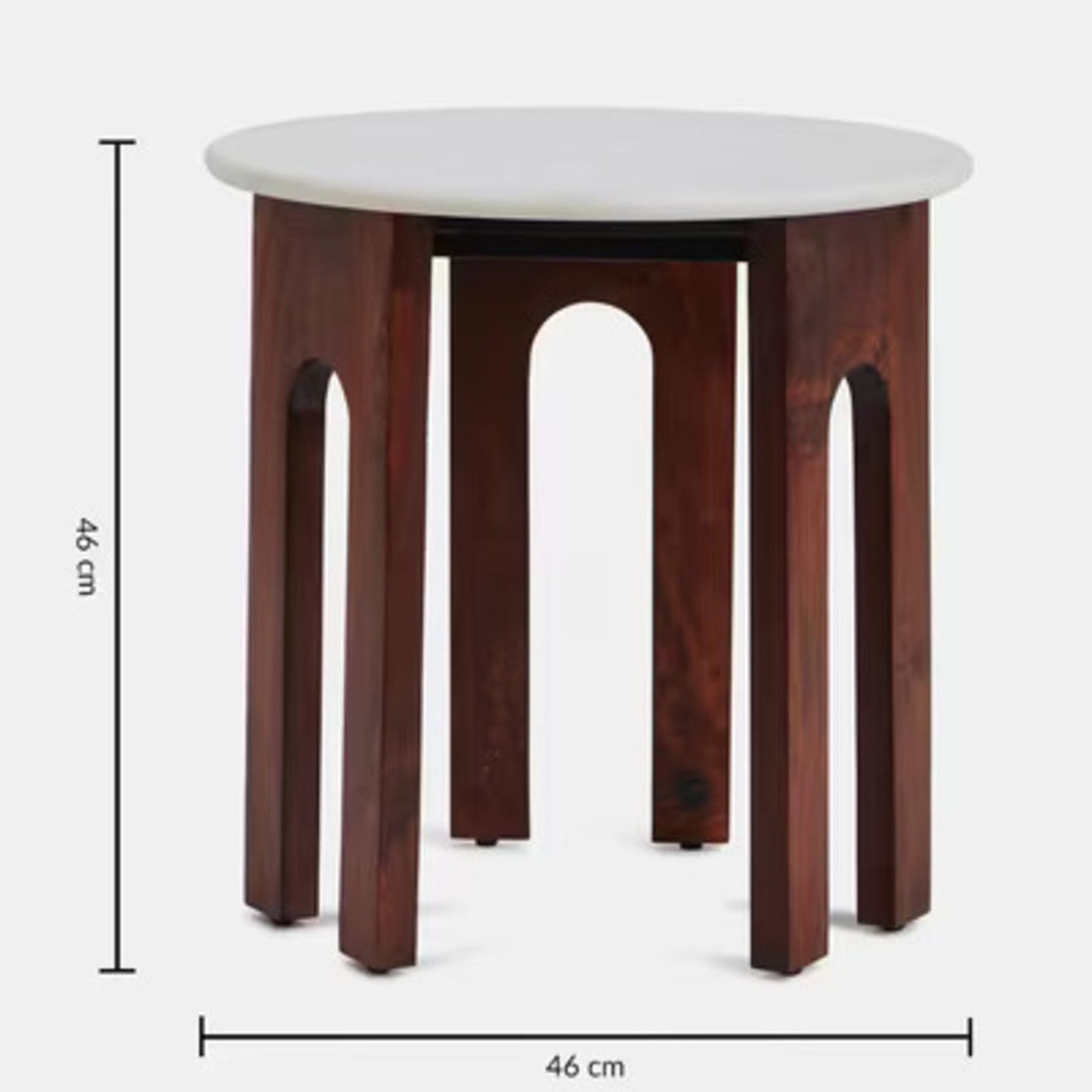Modern Round Mango Wood Marble Top Side Table