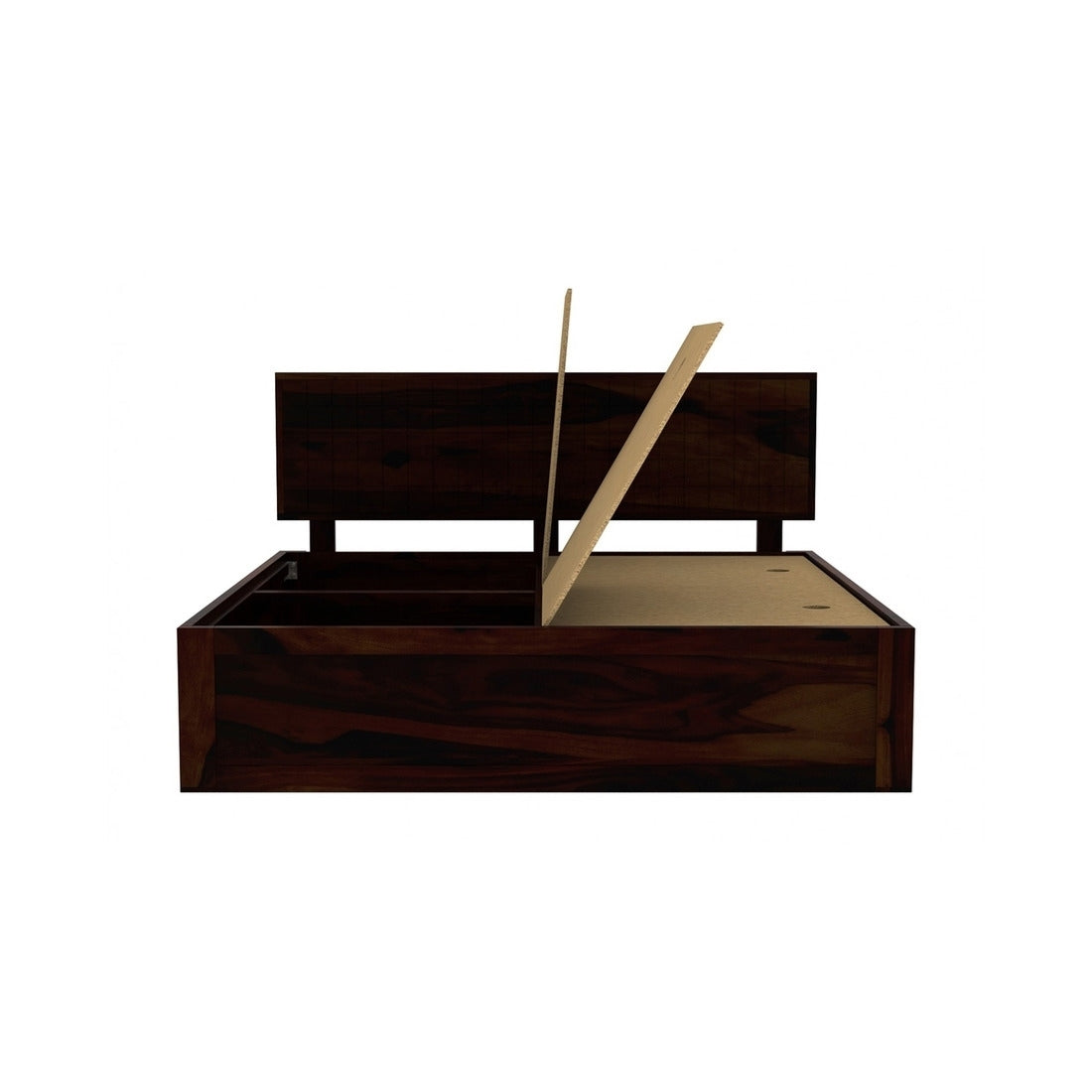 Modern Solid Sheesham Wood King Size Bed with Headboard & Box Storage – Dark Walnut Finish