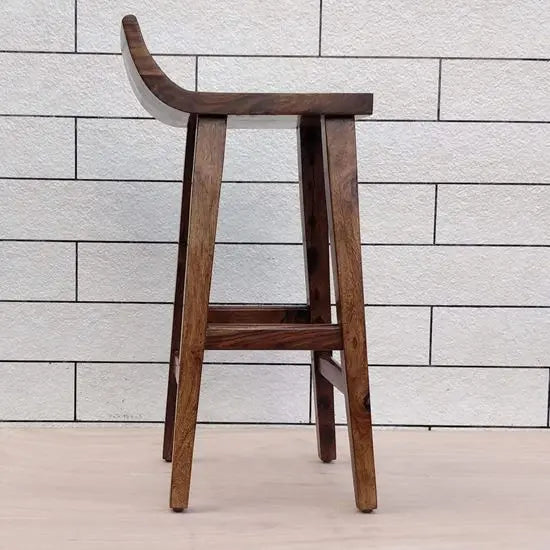 Mac Solid Wood Bar Chair with Contoured Seat and Curved Backrest