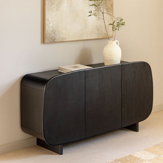 Sleek Black Solid Mango wood Sideboard with 3 Door