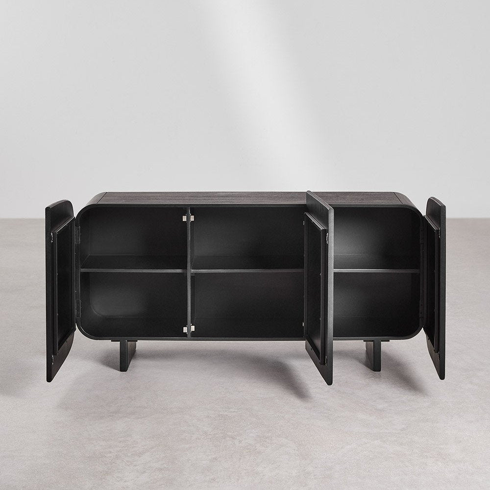 Sleek Black Solid Mango wood Sideboard with 3 Door