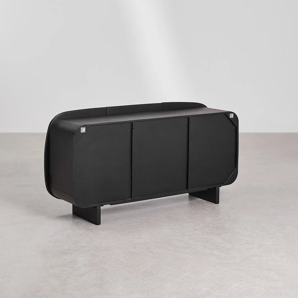 Sleek Black Solid Mango wood Sideboard with 3 Door