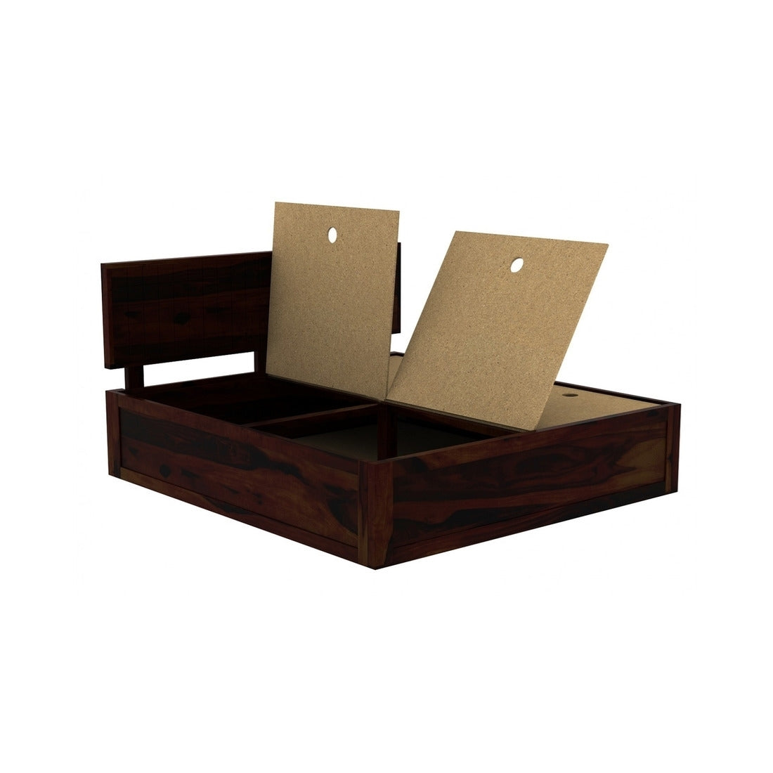 Modern Solid Sheesham Wood King Size Bed with Headboard & Box Storage – Dark Walnut Finish