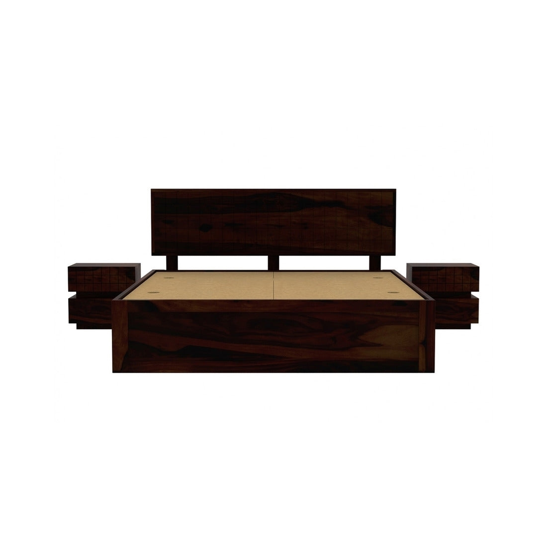 Modern Solid Sheesham Wood King Size Bed with Headboard & Box Storage – Dark Walnut Finish