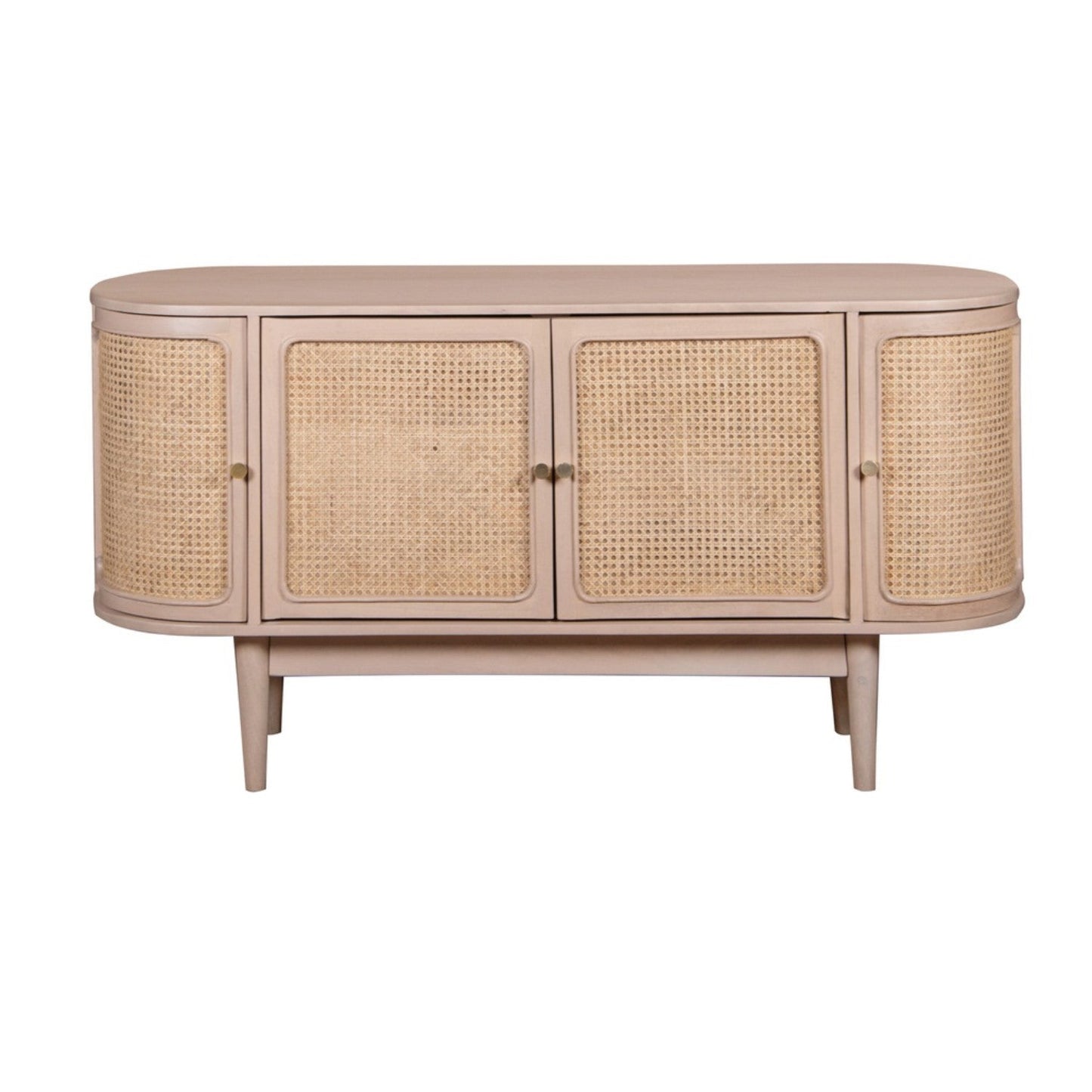 Contemporary Rattan Cane Oval 4-Door Storage Sideboard with Tapered Legs