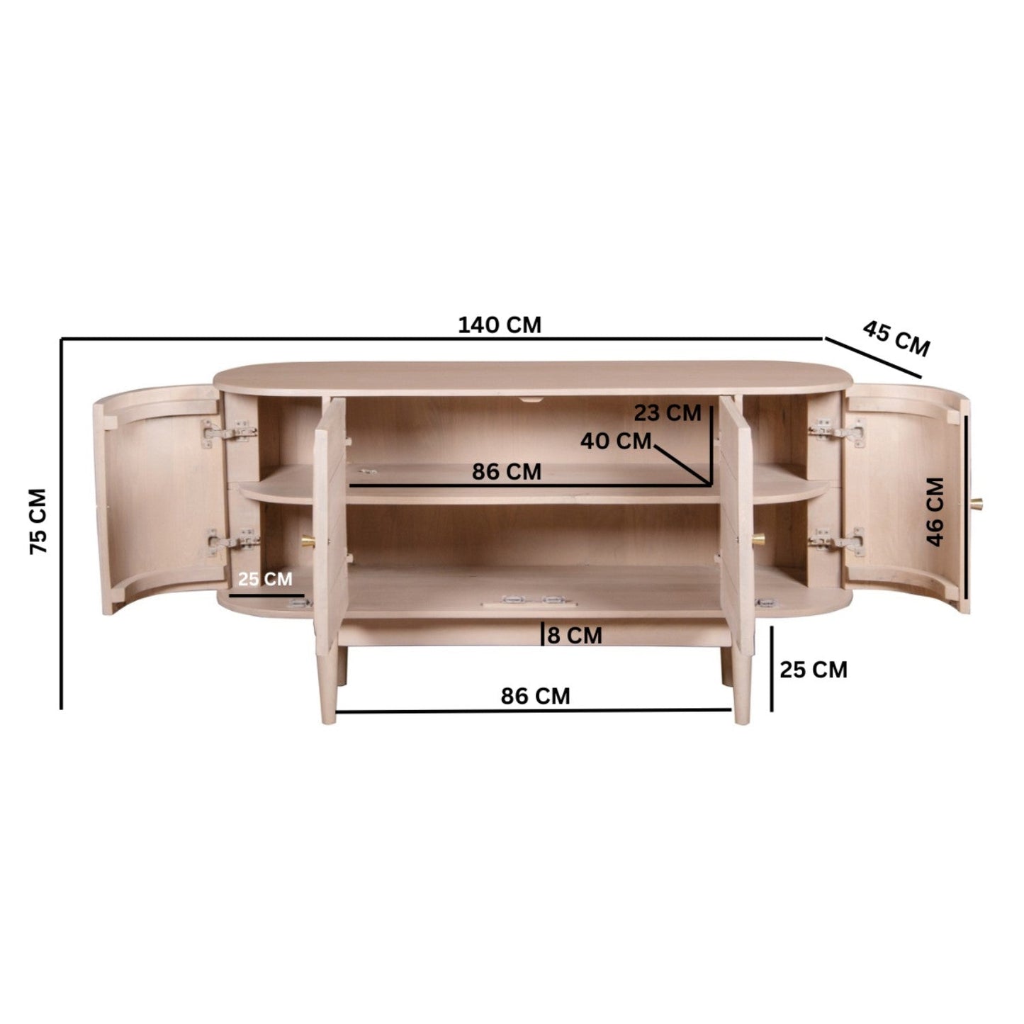 Contemporary Rattan Cane Oval 4-Door Storage Sideboard with Tapered Legs