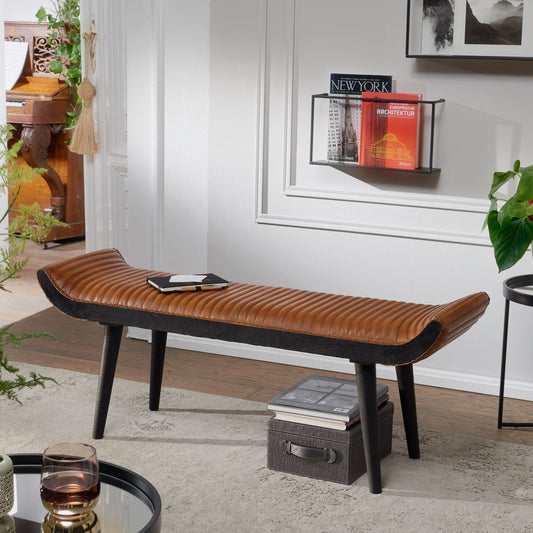 Solid Wood Bench With Real Leather Upholstered