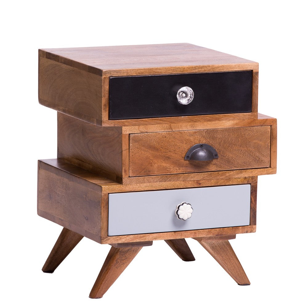 Retro Three Drawer Bedside Table