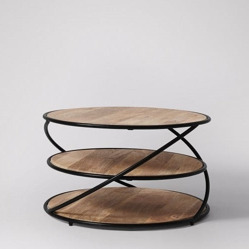 3-Tier Round Accent Table Black Metal Nesting-Style