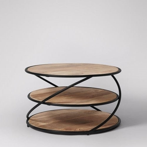 3-Tier Round Accent Table Black Metal Nesting-Style