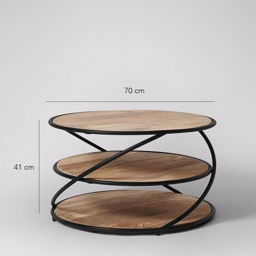 3-Tier Round Accent Table Black Metal Nesting-Style