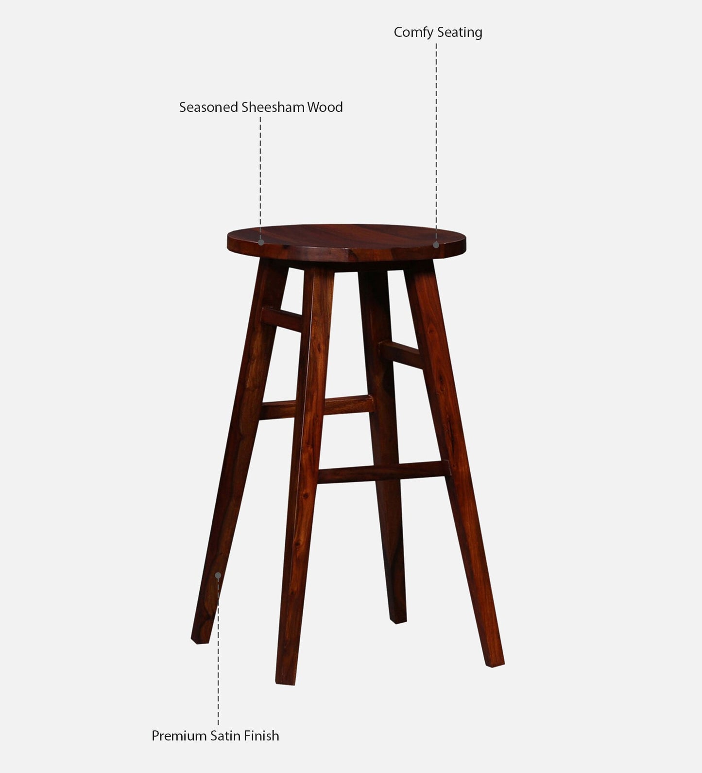 Harrington Sheesham Wood Tall Bar Stool In Honey Oak Finish