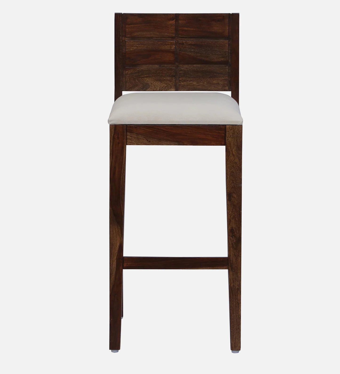 Sheesham Wood High Bar Stool with Backrest, Beige Padded Seat & Provincial Teak Finish