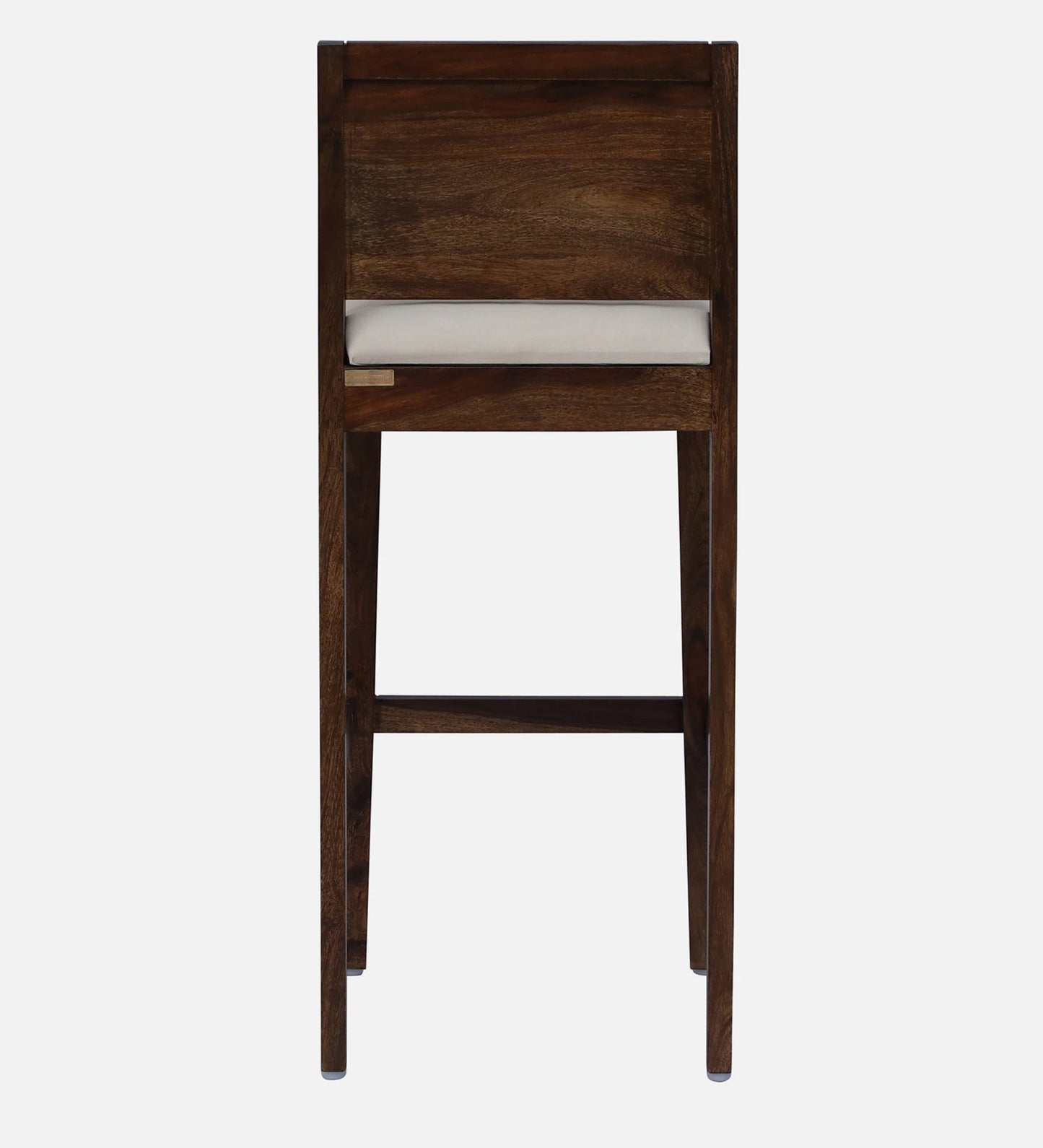 Sheesham Wood High Bar Stool with Backrest, Beige Padded Seat & Provincial Teak Finish