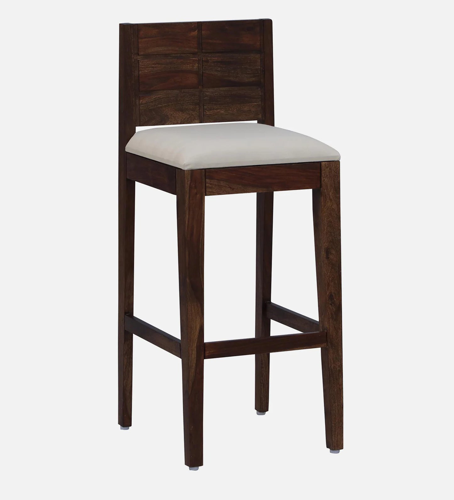 Sheesham Wood High Bar Stool with Backrest, Beige Padded Seat & Provincial Teak Finish