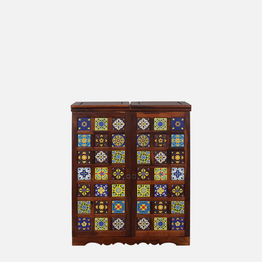 Siramika Sheesham Wood Bar Cabinet In Honey Oak Finish