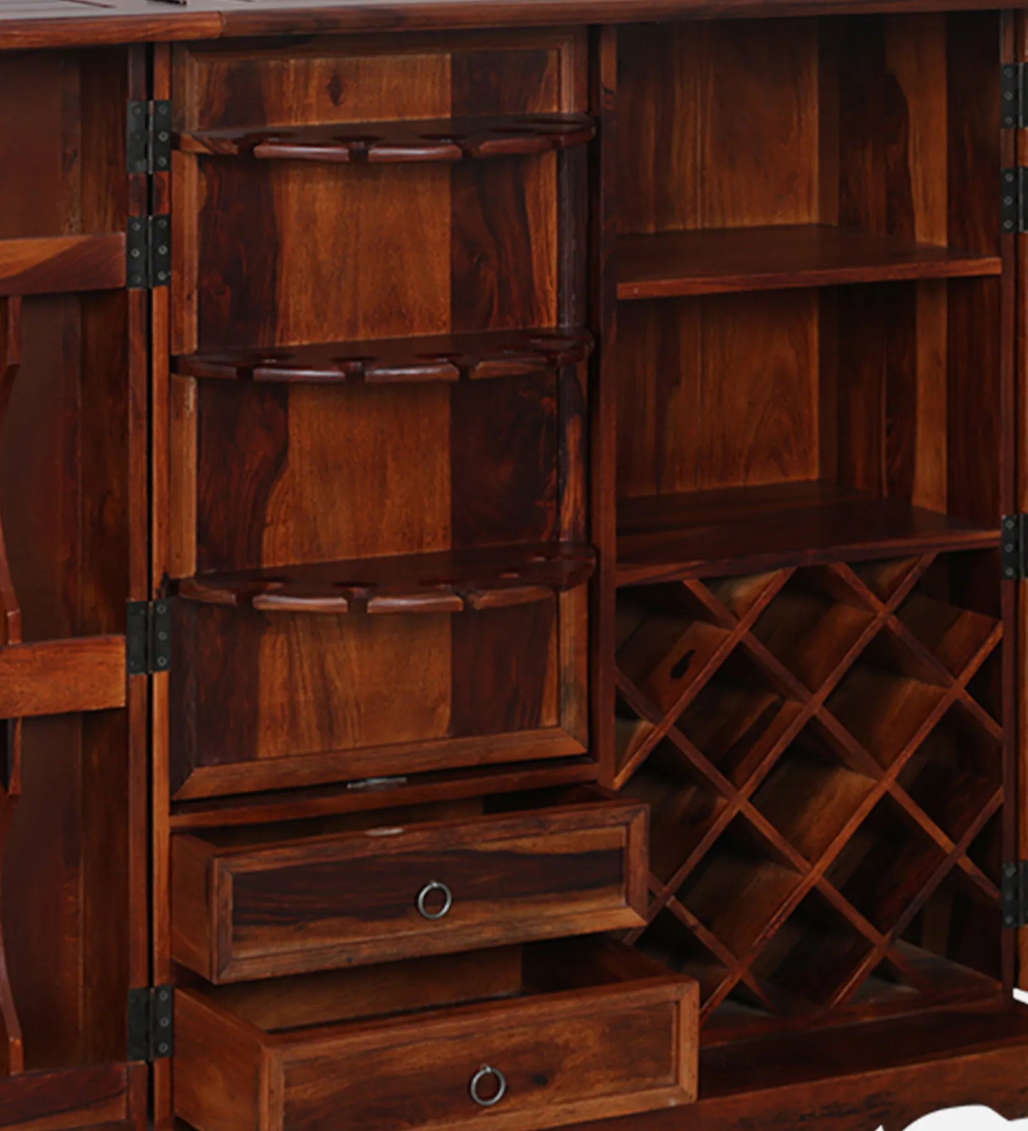 Siramika Sheesham Wood Bar Cabinet In Honey Oak Finish
