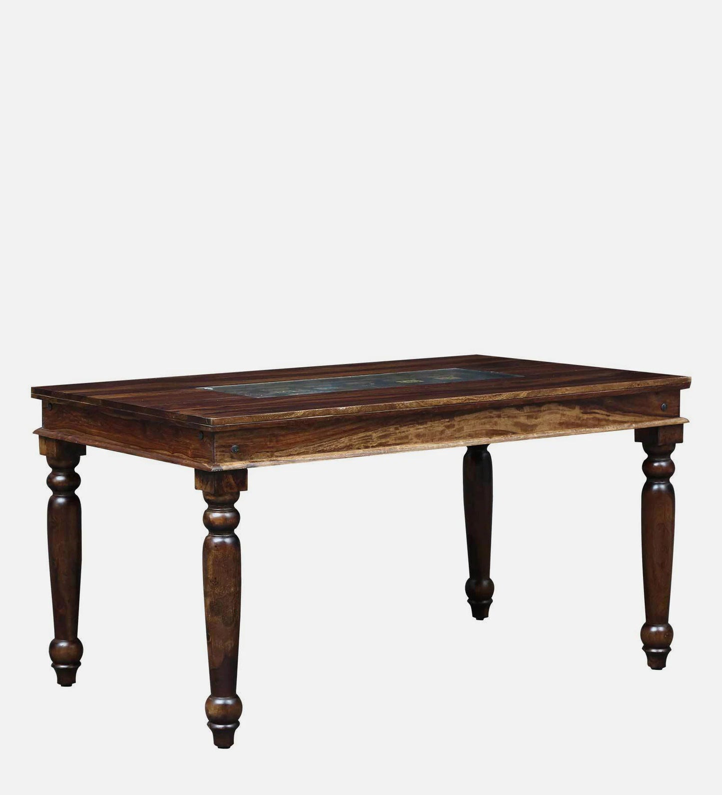 Siramika Solid Sheesham Wood 6-Seater Dining Set with Tiled Bench | Provincial Teak Finish